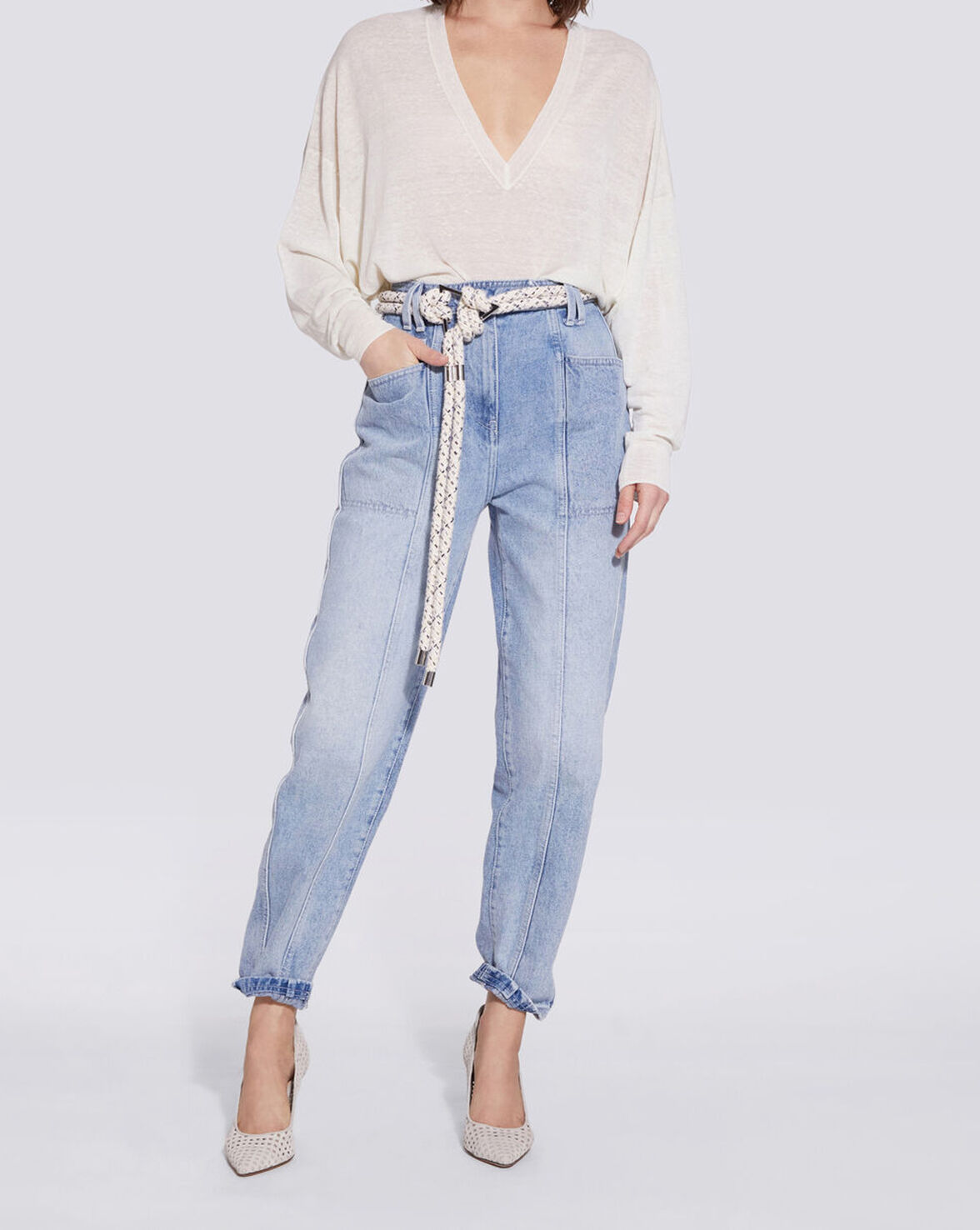 ERICA RELAXED LINEN V NECK SWEATER image number null